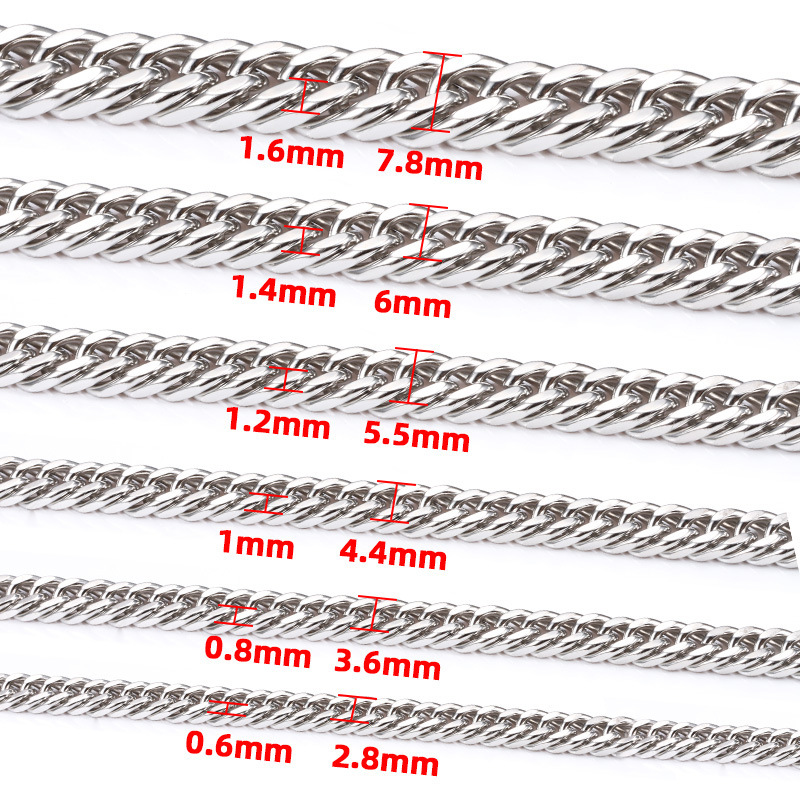 Stainless steel double woven four-sided grinding chain non-fading not afraid of water necklace bracelet jewelry titanium steel chain diy in stock