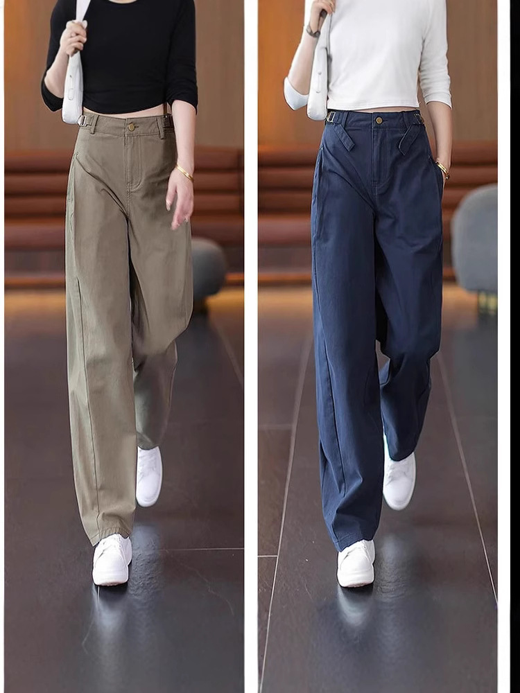Pure Cotton Wide-Leg Cargo Pants for Women 2025 Autumn New High-Waisted Casual Pants Spring and Autumn Straight Scimitar Pants Same Style