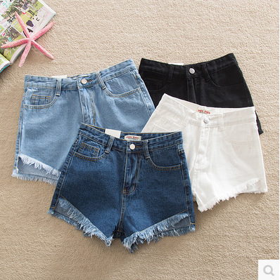 Cross-border factory wholesale spring and summer new Korean version of the front short and back long students black high waist Denim shorts women's design sense