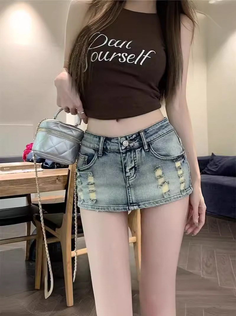 American Style Hot Girl Fried Street Skirt Women's New Hip-lifting Denim Shorts Low Waist Sexy A- line Hip Skirt for Summer