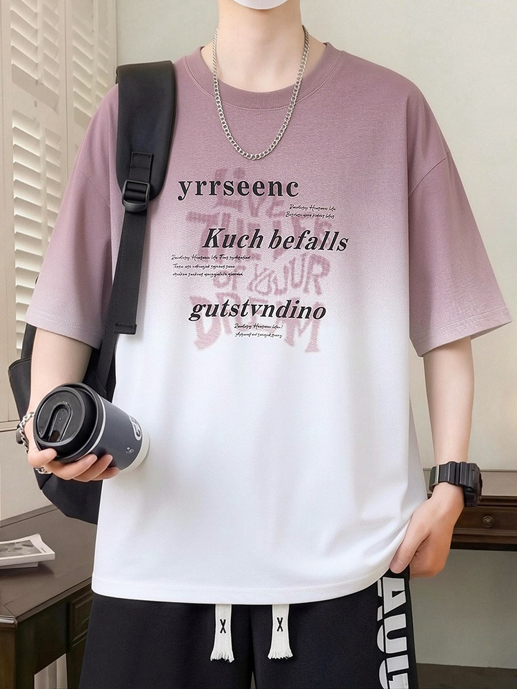 Gradient Color Short-Sleeved T-Shirt for Men Summer 2026 New Loose Half-Sleeved T-Shirt Youth Trendy Brand Round Neck Top