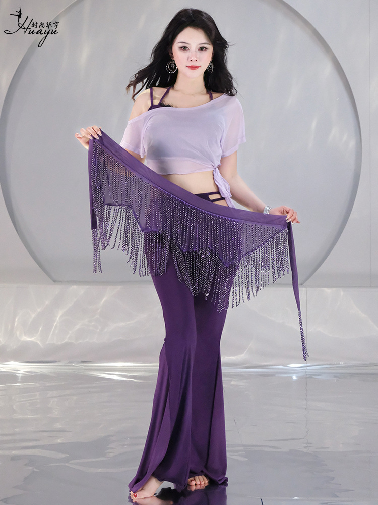 2026 New Belly Dance Costume Flared Pants Set Practice Outfit Oriental Dance Beginner Performance Outfit Versatile Waist Chain