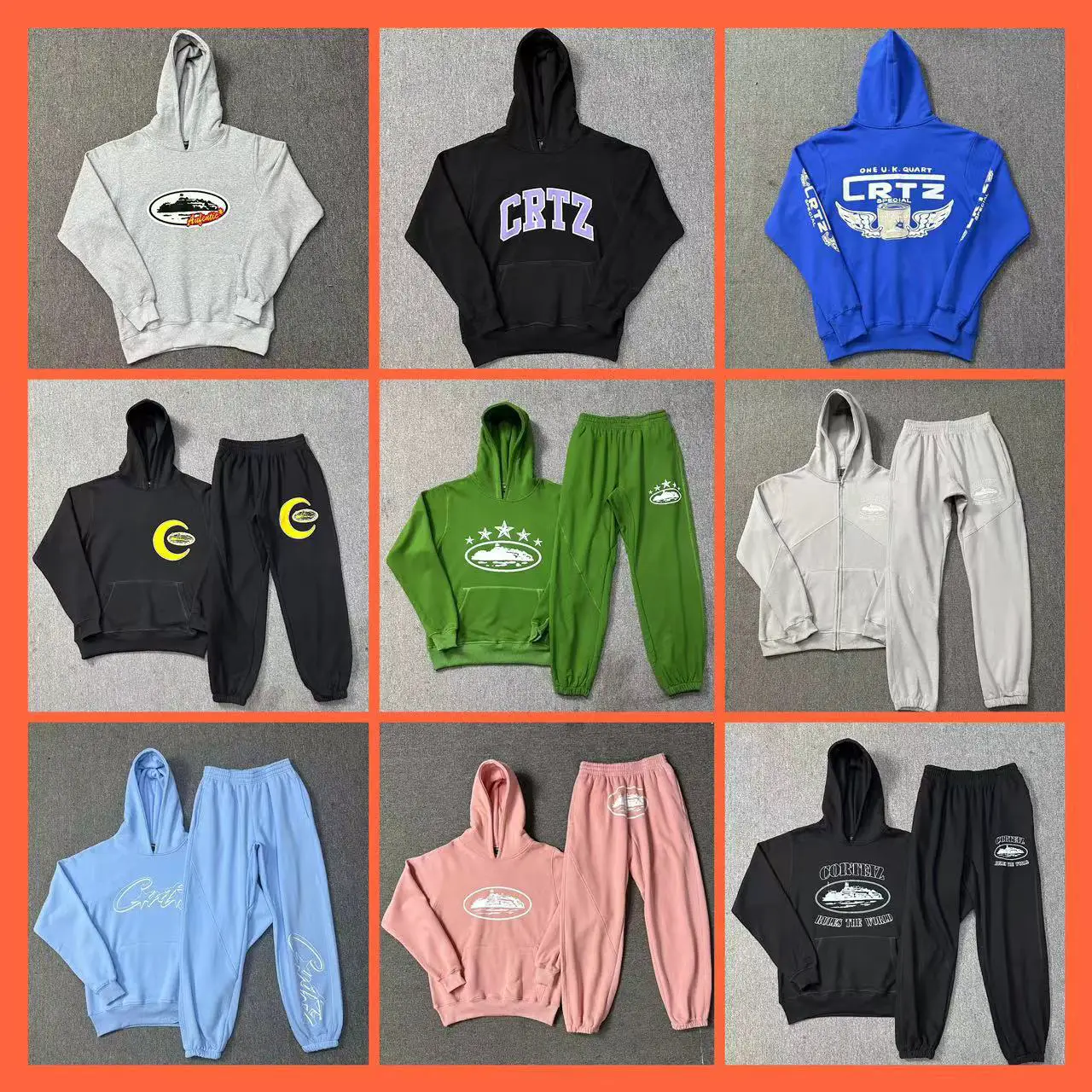 Corteiz Alcatraz Fleece-Lined Hooded Sweatshirt Street Fashion Hip-Hop Suit Simple Sports Casual Sweatpants for Men and Women