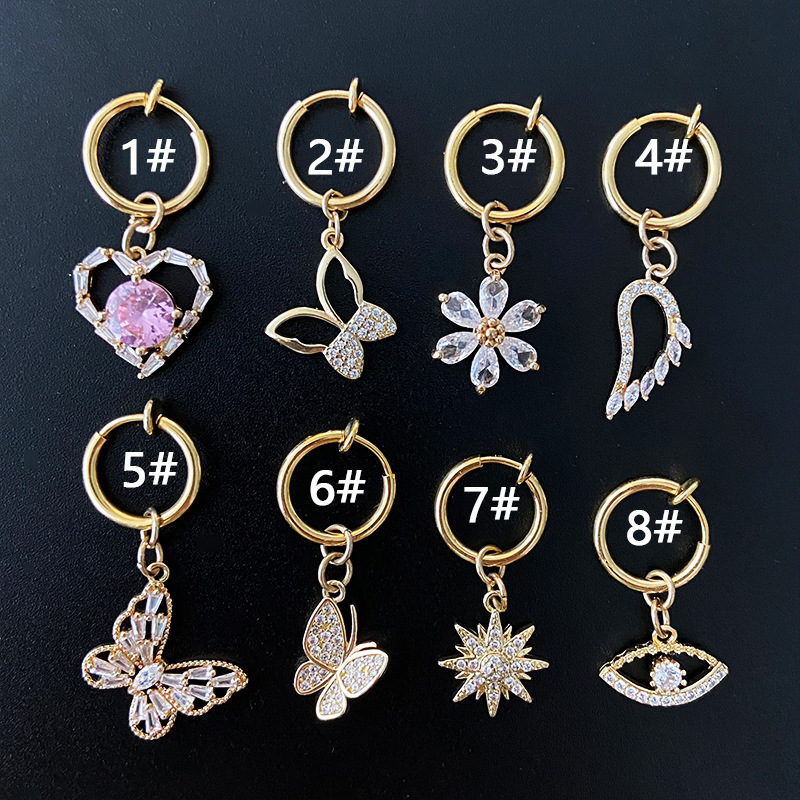 Gaby Europe and the United States love flower butterfly Angel spring ring fake belly button ring without hole umbilical ring umbilical nail ear clip double spot