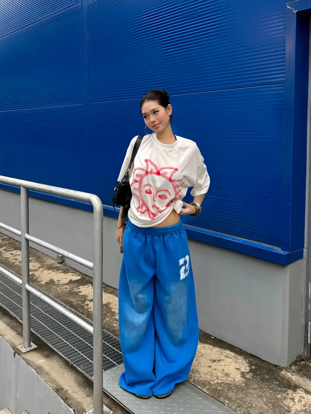 F383 American retro Blue Loose pants Men and Women Loose Drape Casual pants Drawstring Gradient Scimitar Sweatpants
