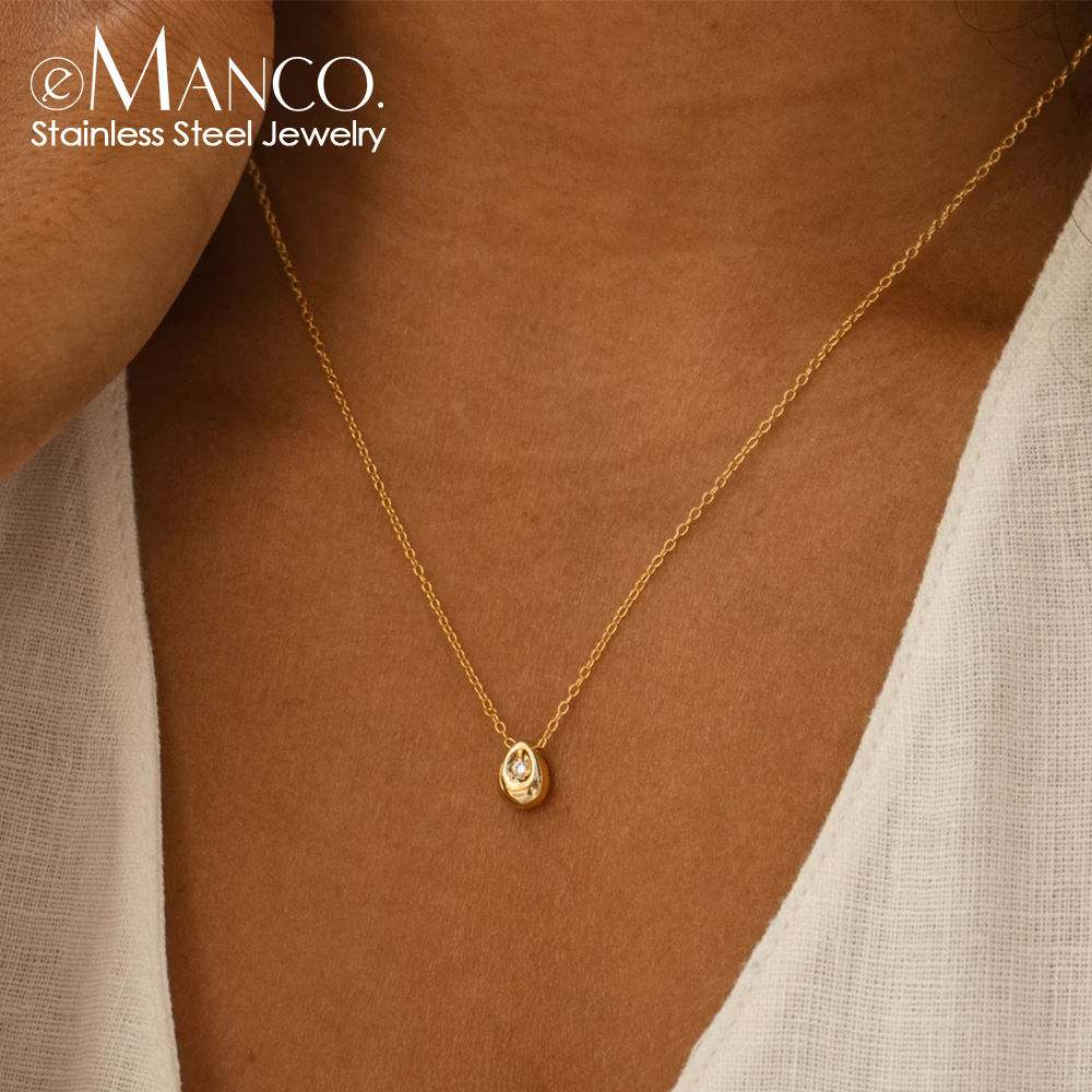 Emanco Simple Fashion Geometric Round Niche Style Exquisite Zircon Pendant Necklace Cross-Border Wholesale Titanium Steel