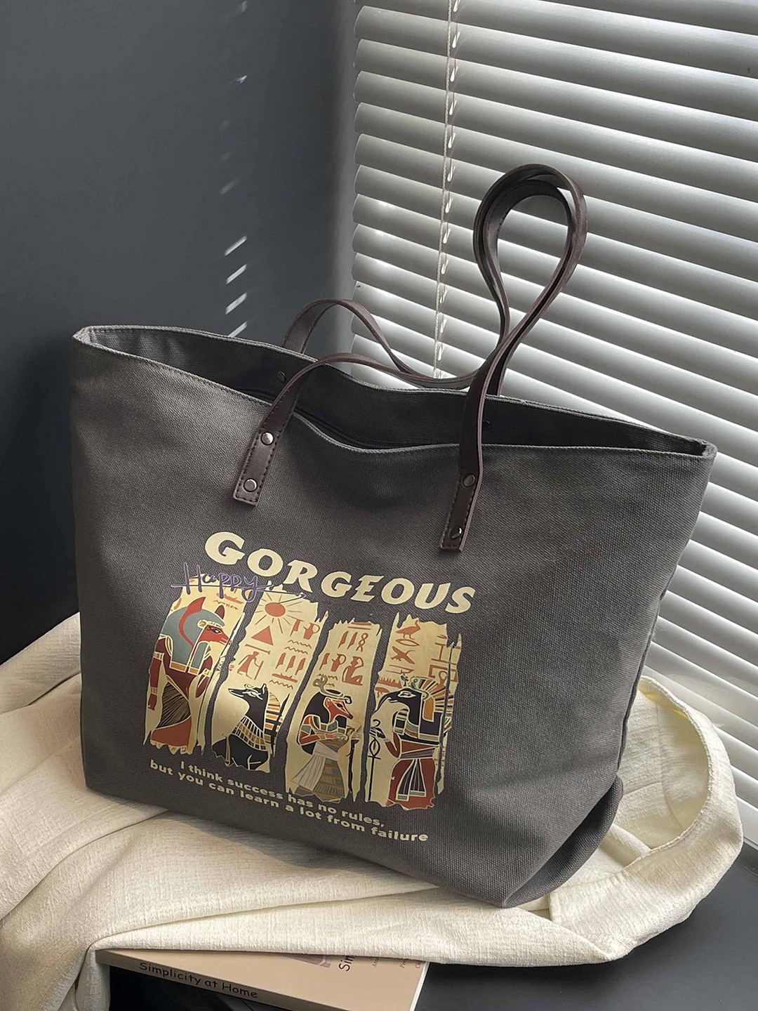 Large-Capacity Textured Personalized Printed Canvas Bag 2026 New Casual Fashion Versatile Student Tote Shoulder Bag