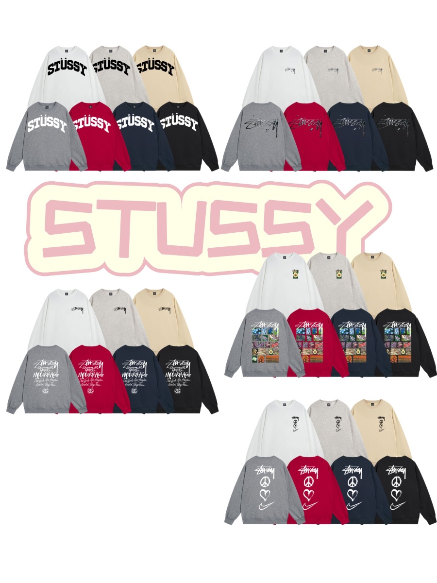 Cross-Border Wholesale Stu Stussy Crewneck Thin Sweatshirt Unisex Loose Trendy Brand Classic Style Fleece Jacket Dropshipping