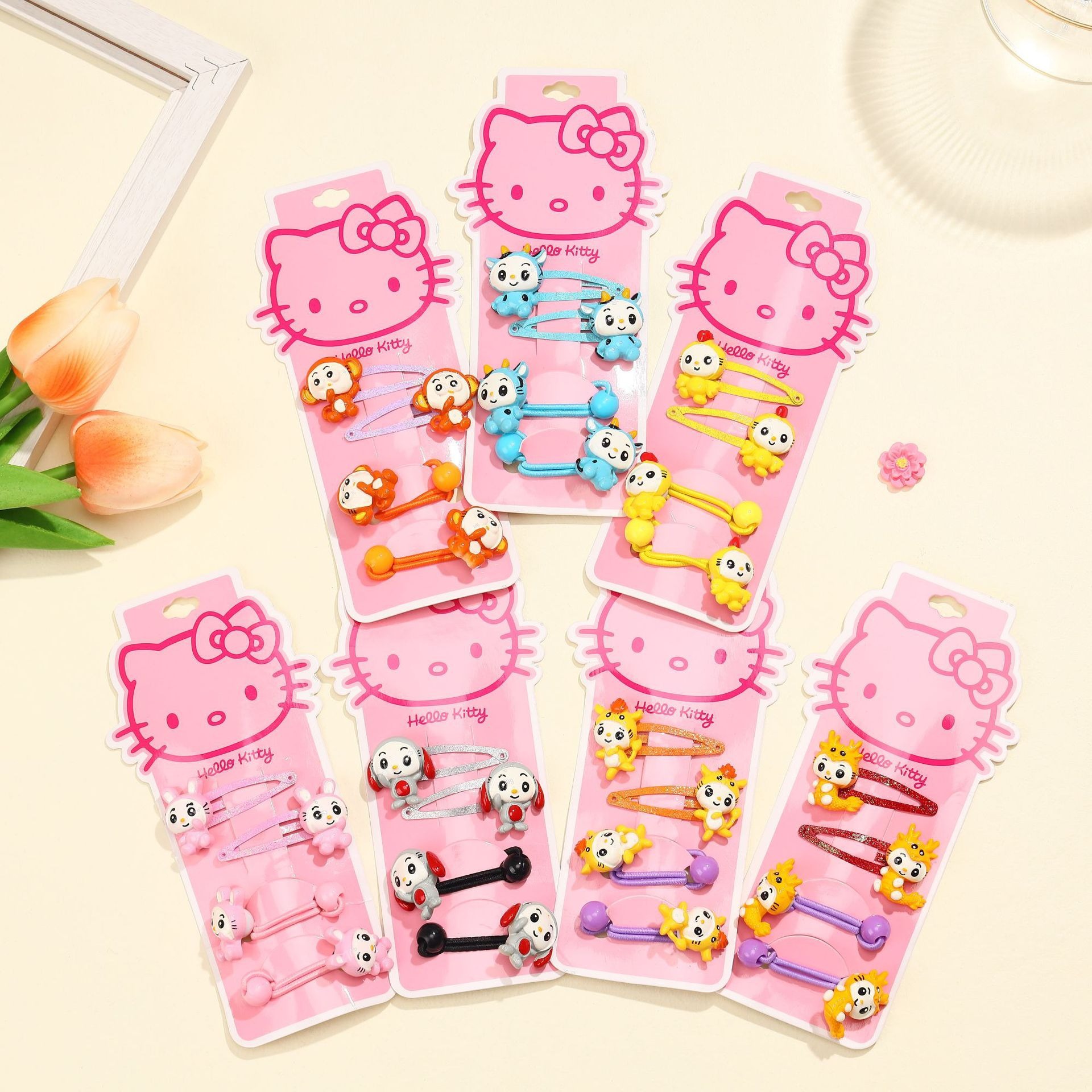Children's cartoon animal zodiac hairpin cute girl baby hairpin does not hurt the hair side clip hair rope suit wholesale