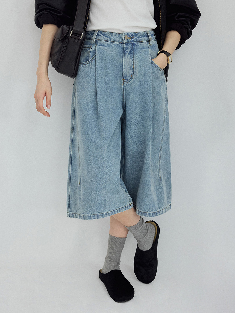 Simple Style Structured Denim, Soft and Skin-Friendly, Slimming and Flattering Cropped Jeans, 2026 Spring New Model Pants 10272
