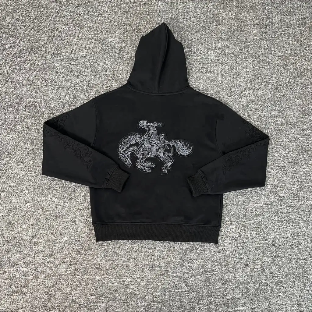 Derschutz 25Ss New Western Cowboy Embroidered Printed Fleece Casual Zipper Jacket Hooded Sweatshirt