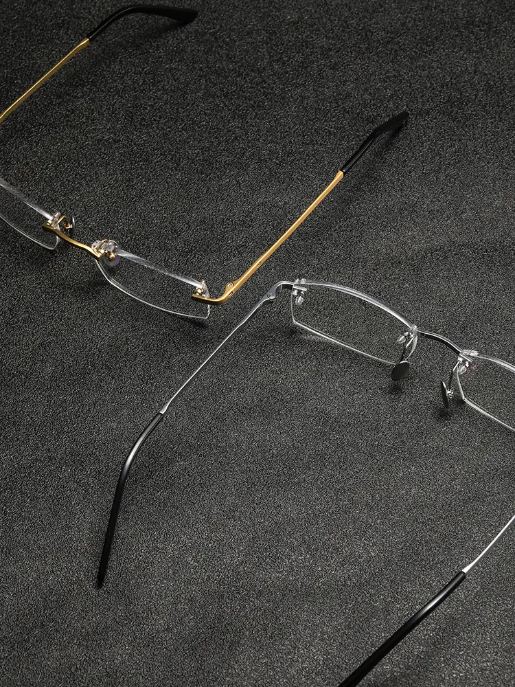 Ultra-Light Pure Titanium Frameless Business Glasses Frame Men Big Face Myopia Glasses Classy Gold Matte Two-Color Thick Frame Discoloration