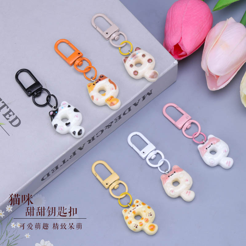 Cute Cat Sweet Keychain Cartoon Animal Couple Small Pendant Student School Bag Simple Decoration Gift