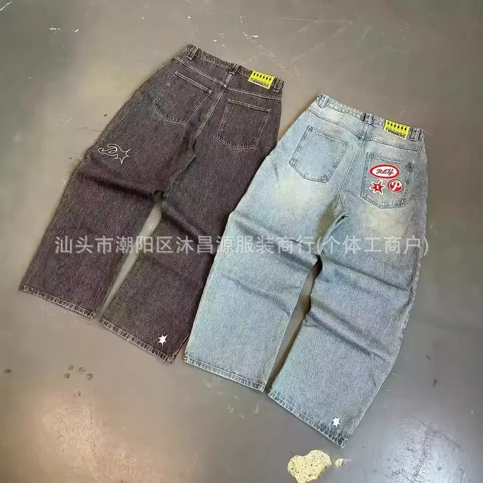 美式宽松直筒牛仔裤男士复古嘻哈哥特街头y2k服饰原宿男士牛仔裤
