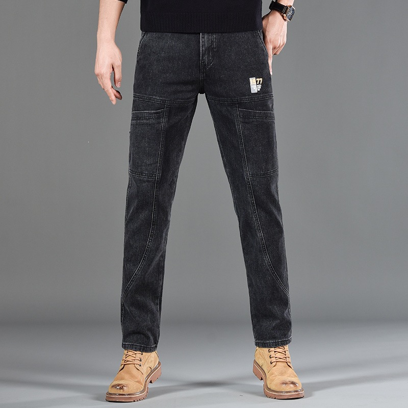 New Autumn and Winter Men's Jeans, Slim Fit Straight-Leg Trendy Brand Men's Denim Casual Multi-Pocket Long Pants