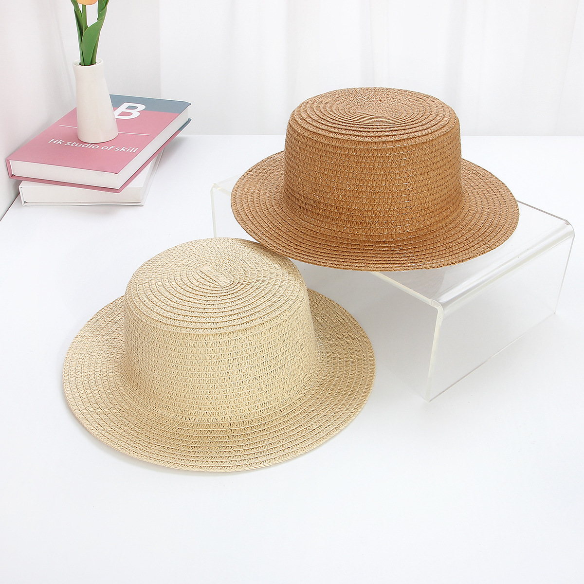 Spot 29cm Kidsren's Flat Hat Embryo Wholesale Sunshade Summer Sun Protection Straw Hat Girls Outdoor Sun Hat