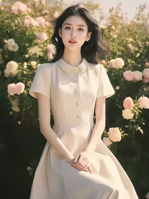 Korean-Style Chanel-Inspired 2026 Summer New Unique and Exquisite Waist-Cinching Slimming French High-End Off-White Dress