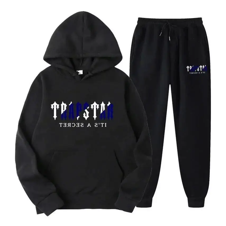 2023 Autumn and winter letter printing Europe and the United States tide men's hooded sweater padded and thickened leisure suit (customized products, non-quality issues are not returnable)
