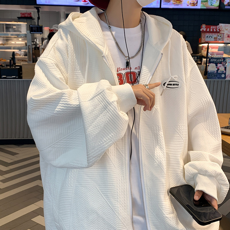 2023 Cardigan Sweater for Boys Spring and Autumn Fashion Brand ins Fashionable Casual Hooded Jacket Hong Kong Style Loose Large Size Top