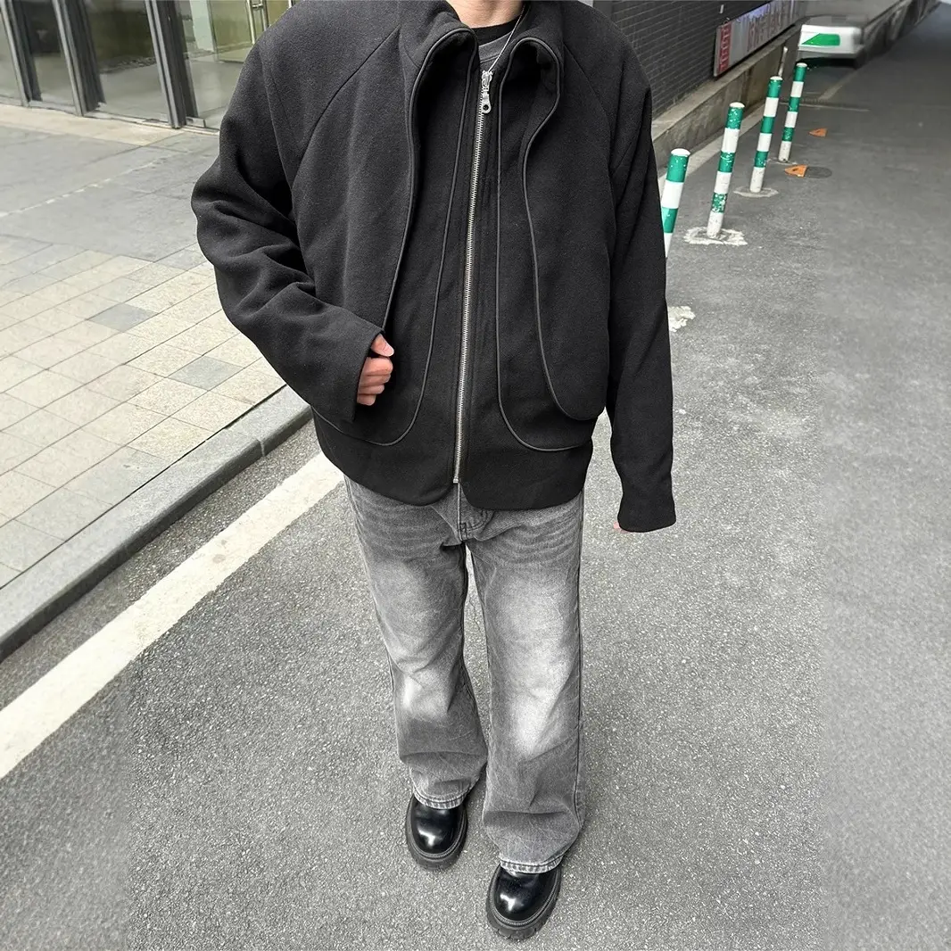 South Korea Water Ripple Wolf Gray Micro-Lar Jeans Men's cleanfit Straight Slim Look Long Leg Design Casual Pants