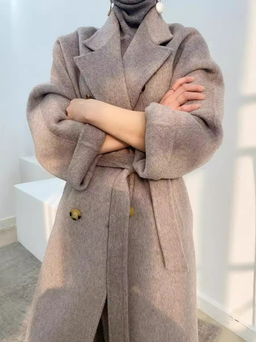Autumn and Winter Albaca Double-Sided Puyuan Wool Alpaca Coat Long Wool Coat Cashmere Coat High-Level Sense