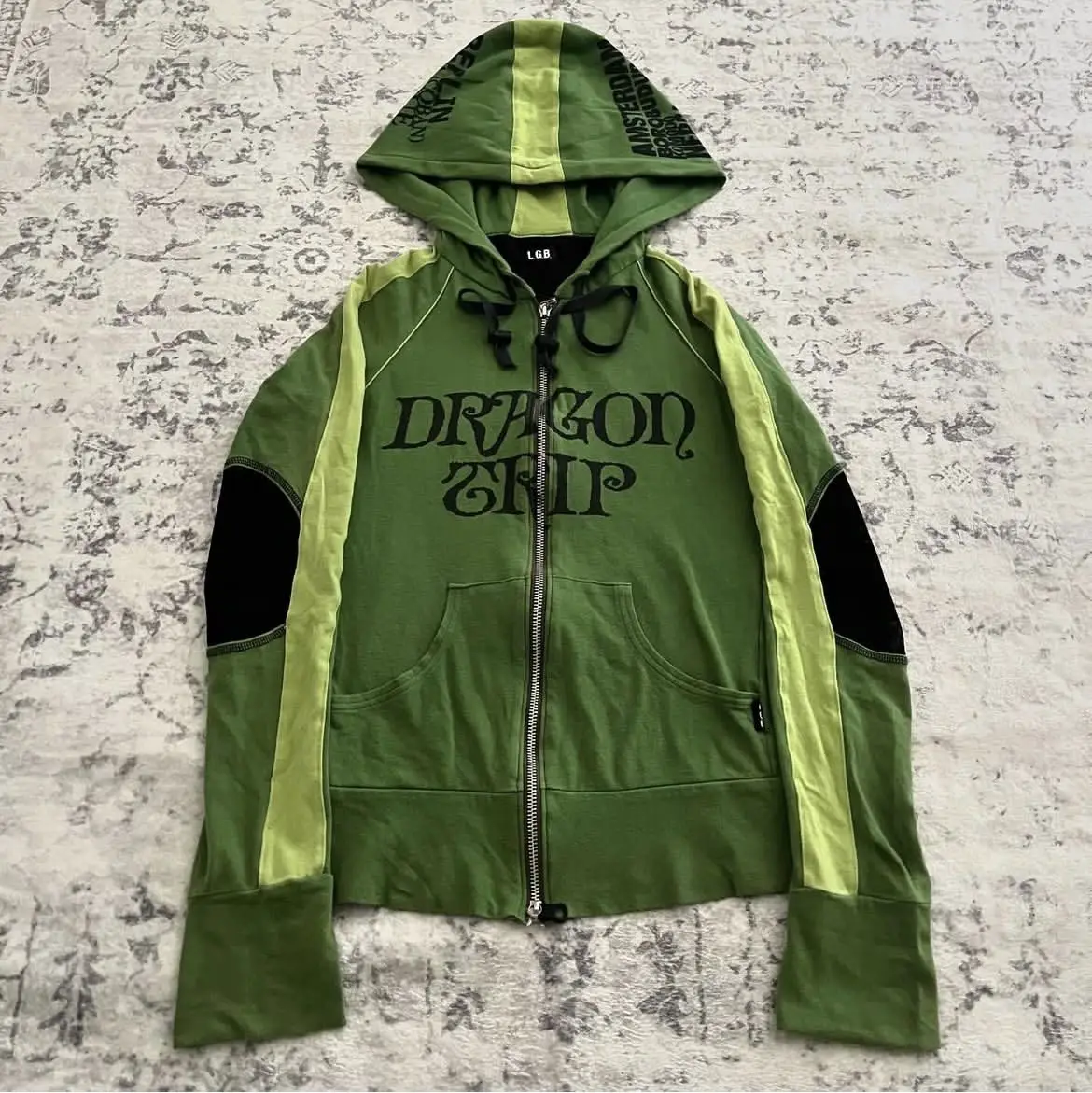 Exclusive Classic! Visual independent LGB DragonTrip green spliced zipper jacket