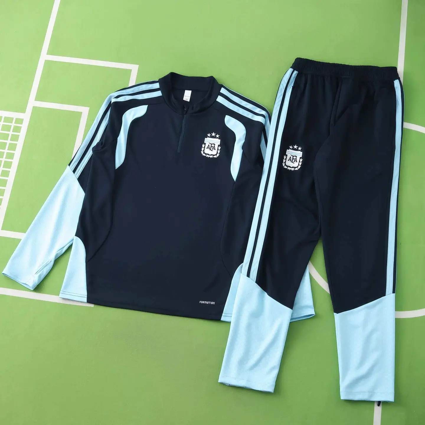 2026阿根廷深蓝色浅蓝色手臂训练服半拉套装