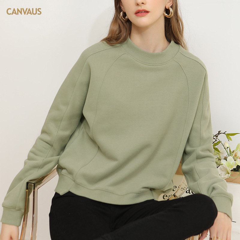 CANVAUS autumn and winter new fleece-lined sweater women Korean long sleeve solid color round neck loose coat wholesale