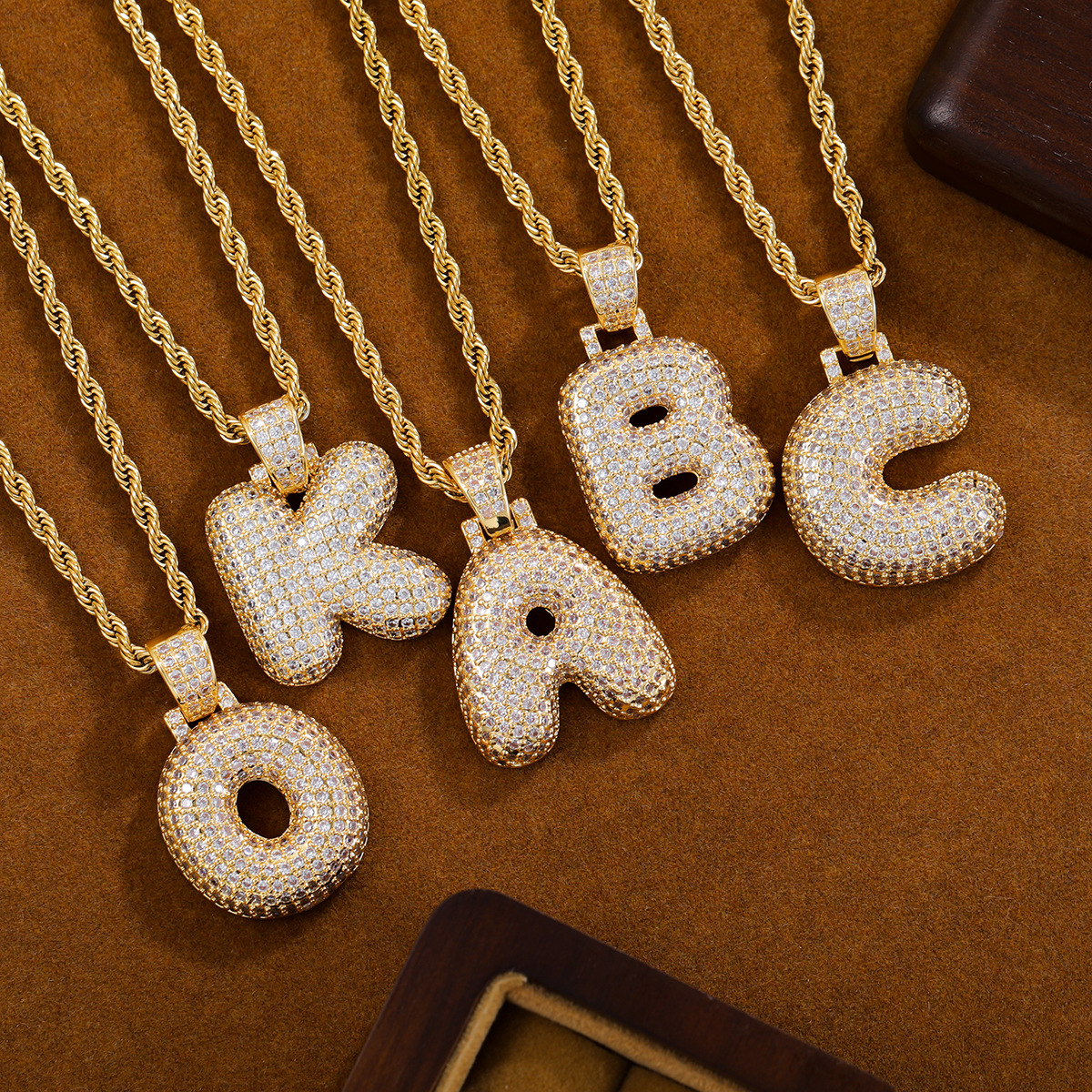 Cross-border Hot Sale Copper Set Zircon Hip Hop Rap Full Diamond Letter Pendant Necklace Personalized Chubby Letter Clavicle Chain