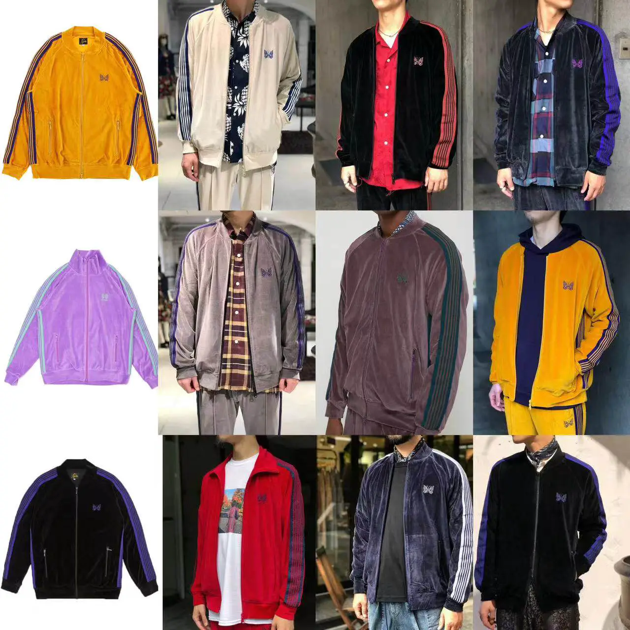 Needles Track Butterfly Embroidery Rocky Edge Webbing Velvet Jacket Casual Sports Japanese Retro
