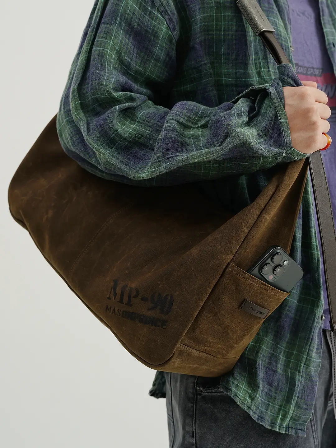 Masonprince*Free Belt Adjustable Metal Buckle Shoulder/Crossbody Waxy Zhufan Dumpling Bag