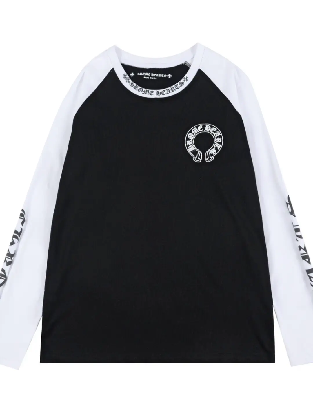 Trendy brand new unisex horseshoe cross print color blocked shoulder long sleeved T-shirt loose, comfortable and versatile