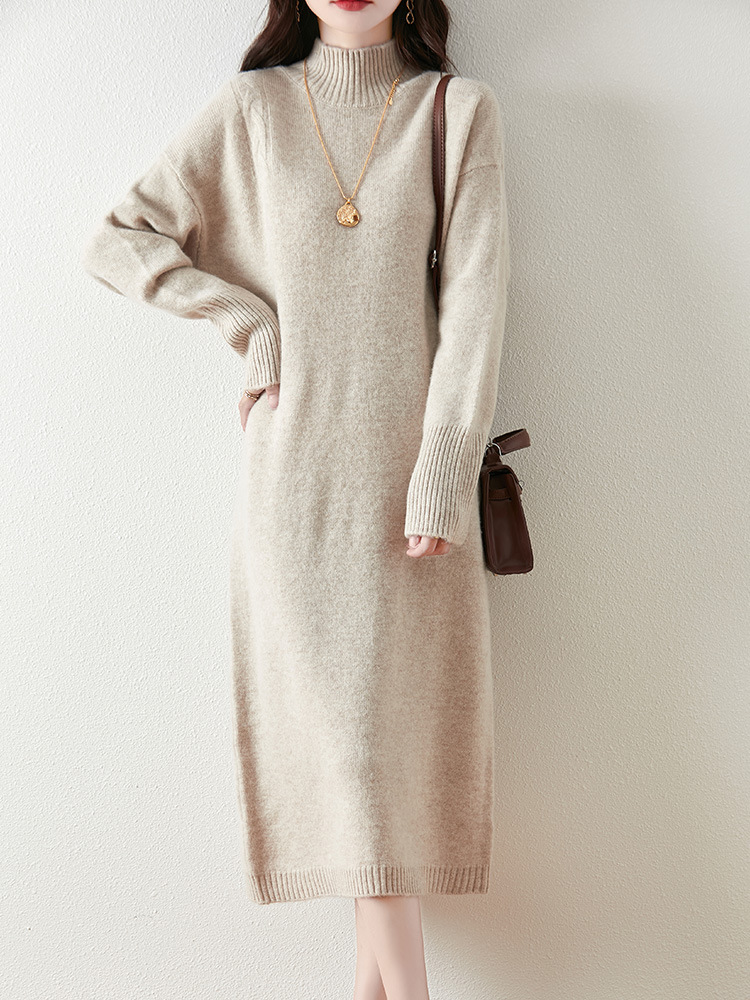 Double-strand Thickened Full Wool dress Women's Half-height Base Skirt Over-the-knee Cashmere Knitted Sweater Loose Meat Covering Long Skirt