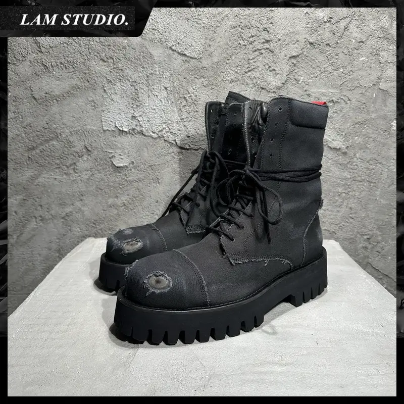 2025SS Autumn/Winter 424 High Street Sheepskin High Top Casual Leather Boots Combination Sole TPU Bottom