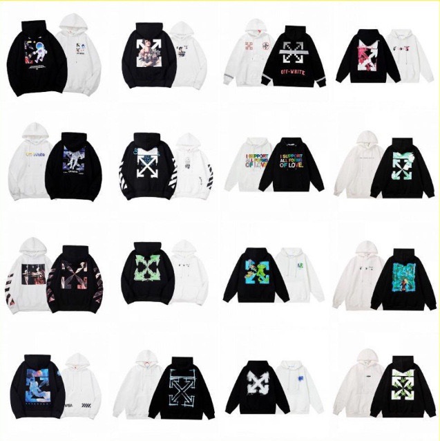 Trendy Off-White Graffiti Oil Painting Arrow Sweatshirt Men's Loose Ow Couple Pullover Long Sleeve Hooded Cotton Blend