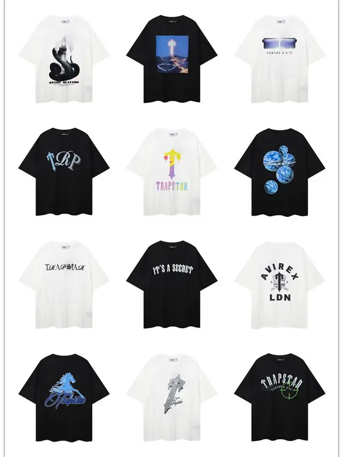 24 Autumn and Winter New Ts Cartoon Pattern Letter Design Printed Short-Sleeved European and American High Street Men's and Women's Trendyy Casual Half-Sleeves