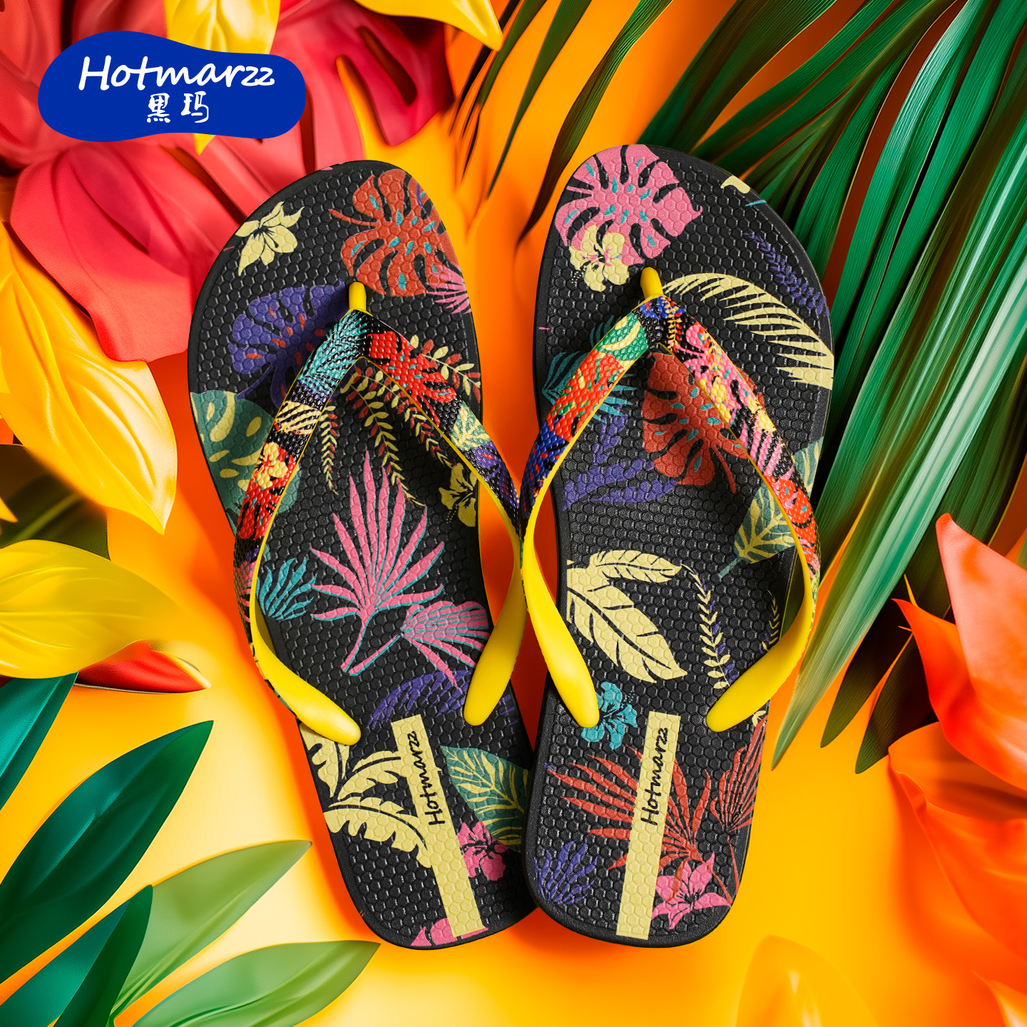 Hotmarzz Blackma Women's New Flip-Flops Flower Print Outer Slippers Outer Wear Trendy Flip-Flops Beach Shoes