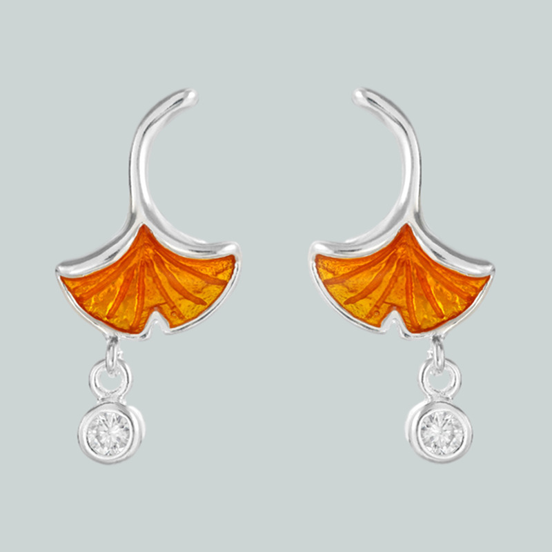 Simple Mori-style Ginkgo Leaf Earrings Japanese and Korean-style Elegant Sweet Diamond Maple Leaf Earrings for Girls Heart Ear Jewelry