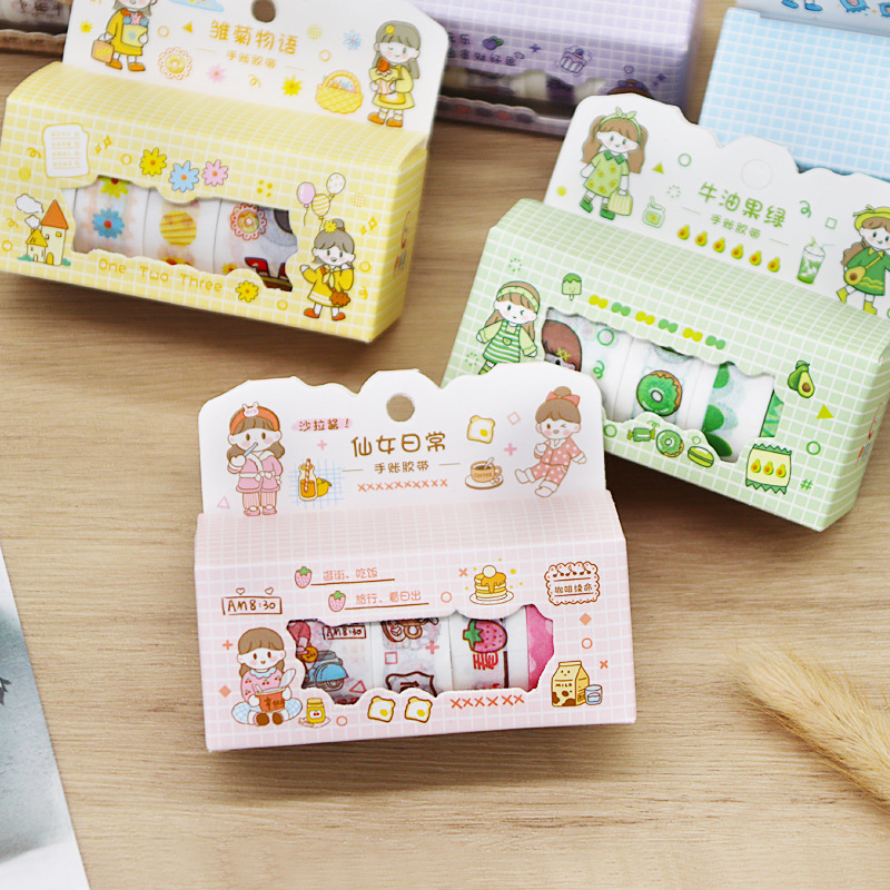 New hand account and paper tape gift box set ins cartoon pink girl hand account sticker material decorative painting