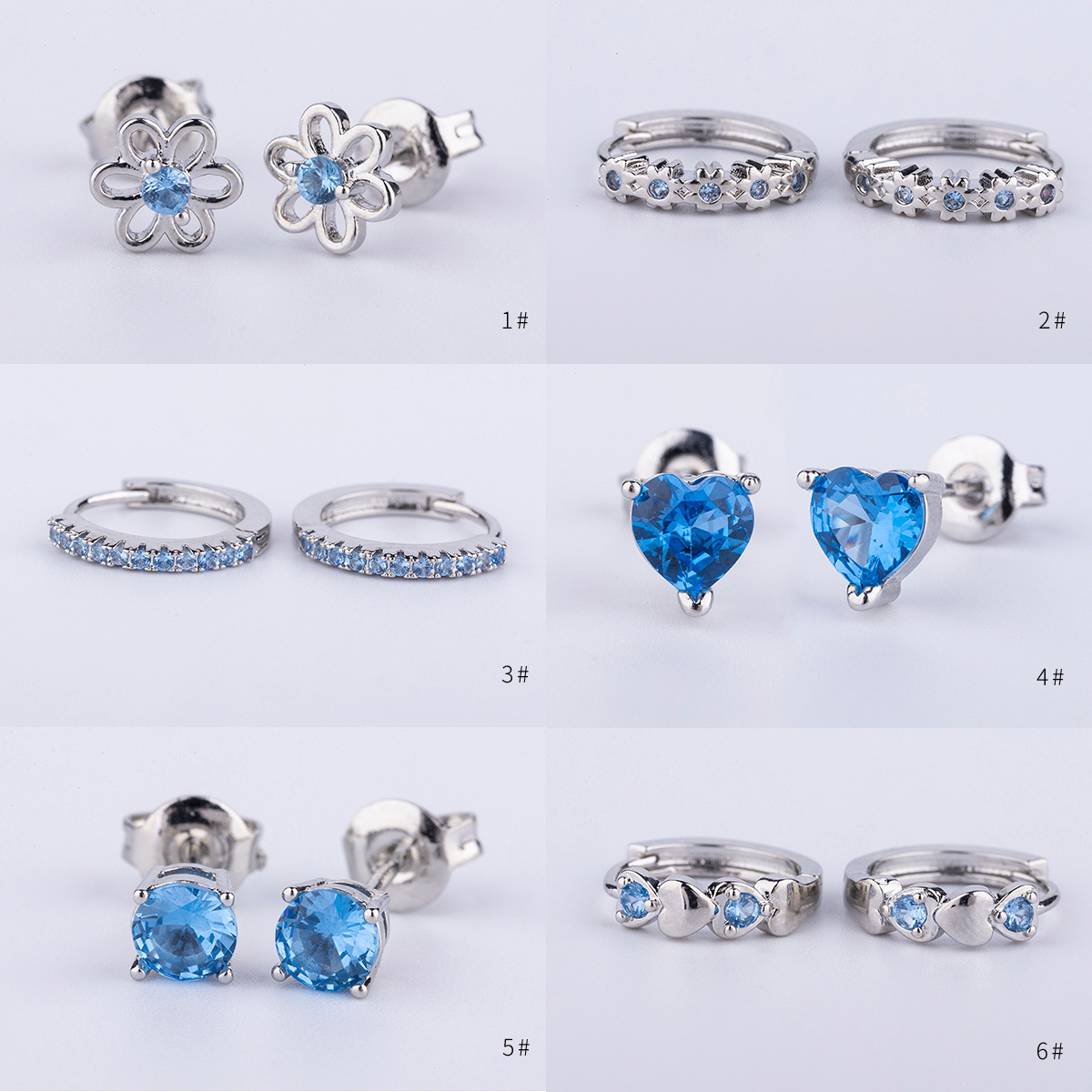 925 silver needle copper gold-plated ear bone nails blue love hot suit earrings piercing jewelry ear studs ear bone nails