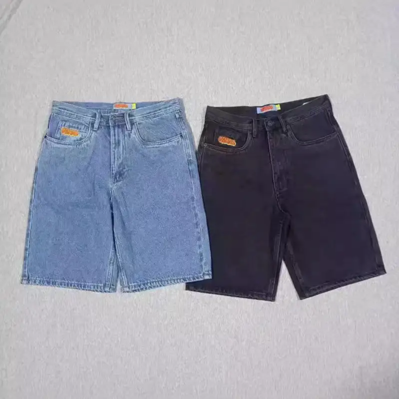 2024 summer new American retro washed old denim shorts men loose straight five points casual pants