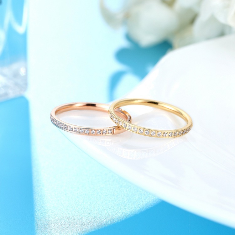 Japanese and Korean Extremely Fine Diamond-encrusted Ring Titanium Steel Electroplated Rings Exquisite Food Ring Female Niche Creative Zircon Jewelry