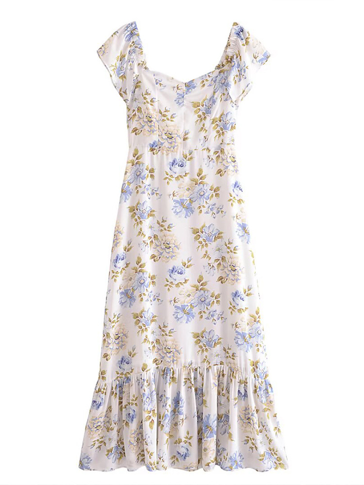 2025 New Summer Women's Clothing, Elegant French Retro Pastoral Style Floral Sexy Off-The-Shoulder One-Line Collar Dress