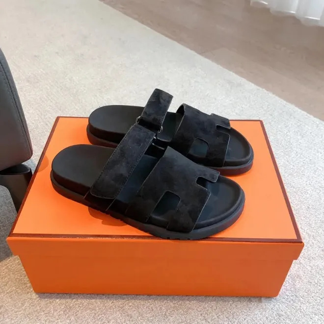 In-Stock 2026 Erjiu Genuine Leather Velcro Casual Thick-Soled H Slippers for Men, Suitable for Outdoor Wear in Summer