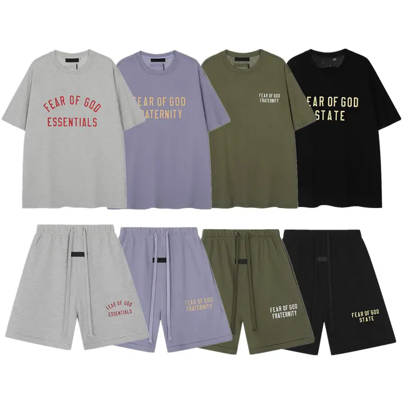 FOG suit Double Line ESSENTIALS New Double Row Letter Short-sleeved Men's and Women's Loose Casual T-shirt Half-sleeved Hair