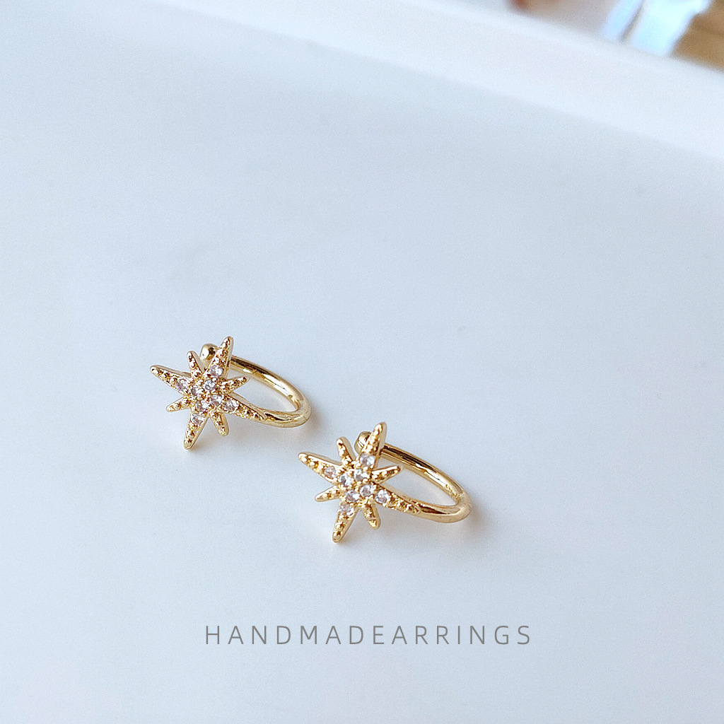 Micro-Paved Zircon Plated with 14K Real Gold Korean Style Zircon Personalized Star Without Pierced Ears Wearable Ear Clip Women's Ear Bone Clip