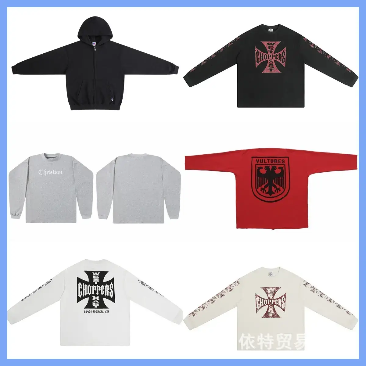 Cross-Border American Street Style West Coast Heavy Washed Vintage Cross Print Long-Sleeve T-Shirt for Men and Women Trendy Autumn