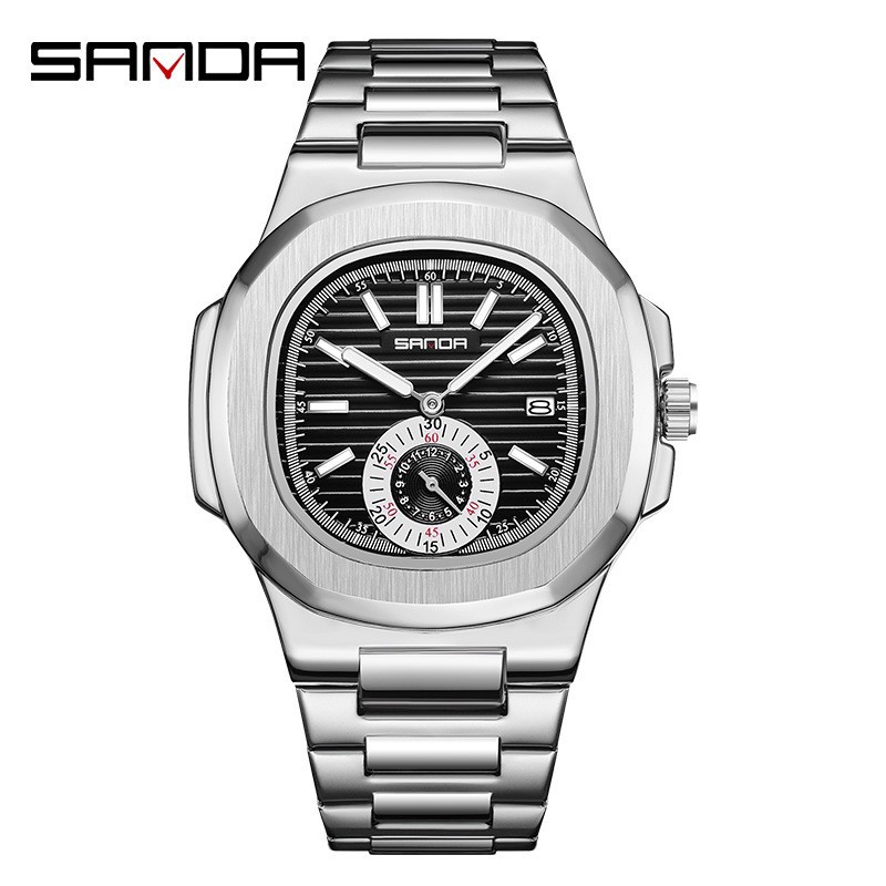 SANDA Brand Retro Watch National Fashion Classic Men's Quartz Watch Business Steel Belt Waterproof Small Square Men's Wrist Watch