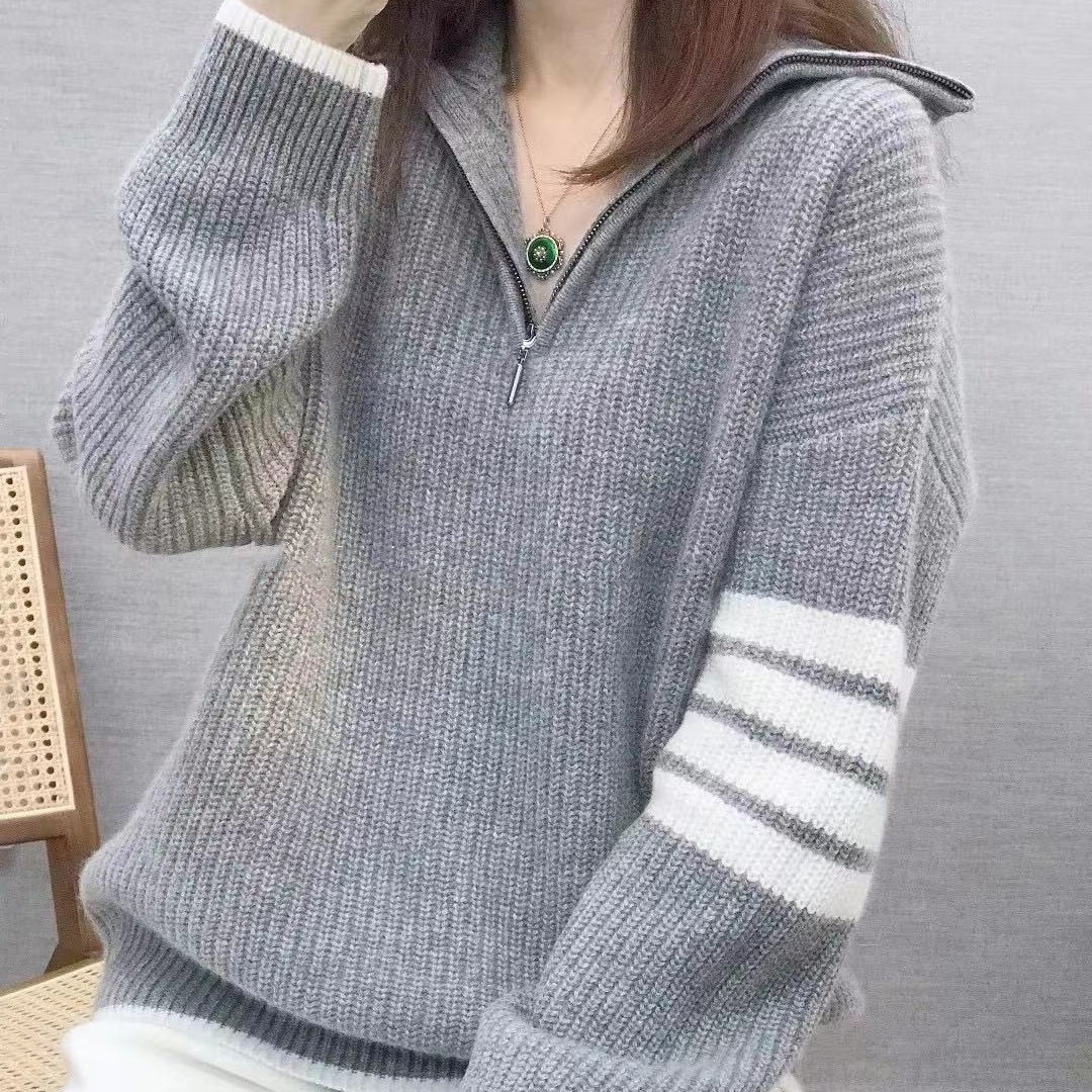 2023 Spring and Autumn New knitted cardigan coat women's cashmere hooded zipper top casual loose sweater bottoming shirt