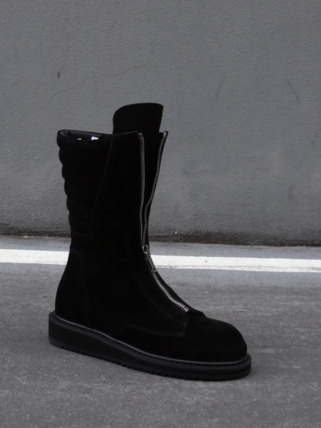 R Classic Suede Mid-Zip Retro Round Toe Thick Sole External Height-Increasing Men's Mid-Calf Boots O Top Layer Cowhide Trendy Men's Shoes
